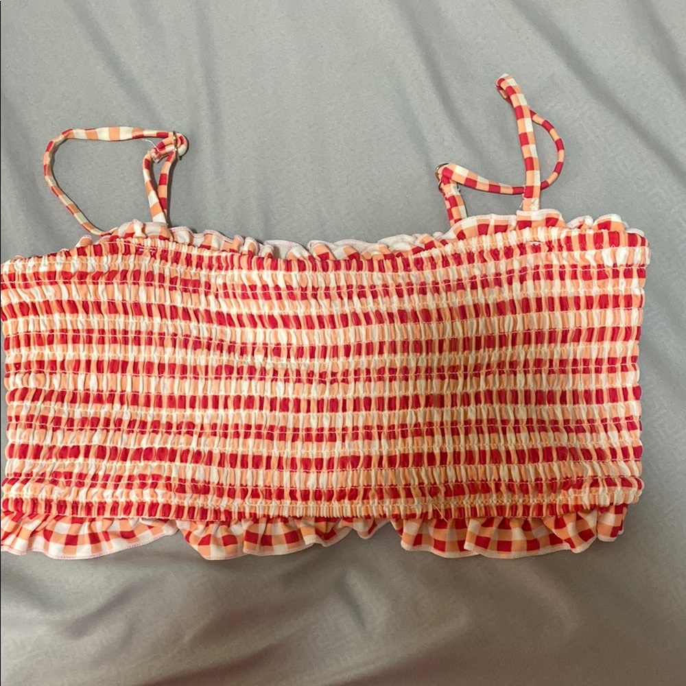 Red and White Checkered Smocked Crop Top